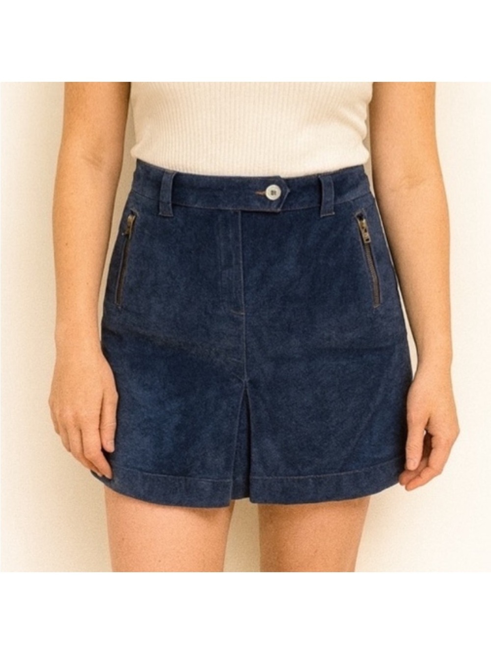 Brooks Brothers Navy Blue Corduroy Skirt Academia Mini Pleat Zipper Preppy